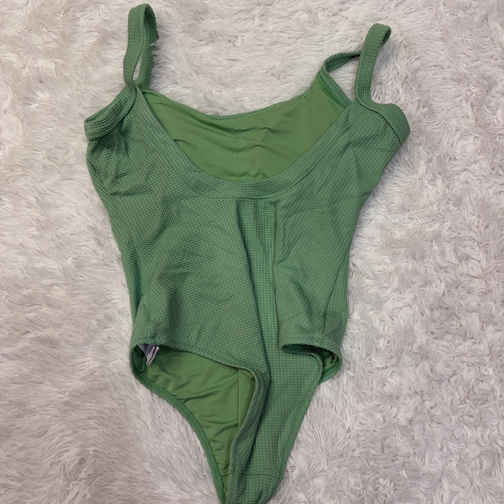 Aerie Waffle Scoop One-Piece Swimsuit in Midday Mint - Picture 3 of 5